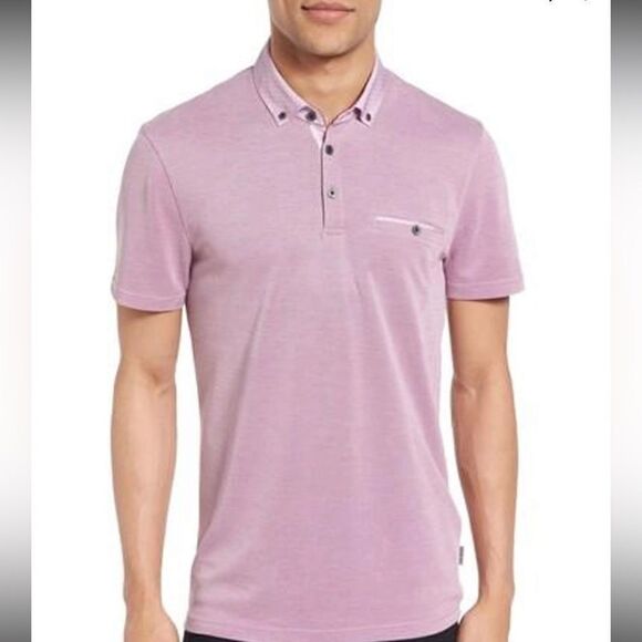 Ted Baker Men’s London Woven Collar Purple Polo Size 5 - Picture 1 of 8